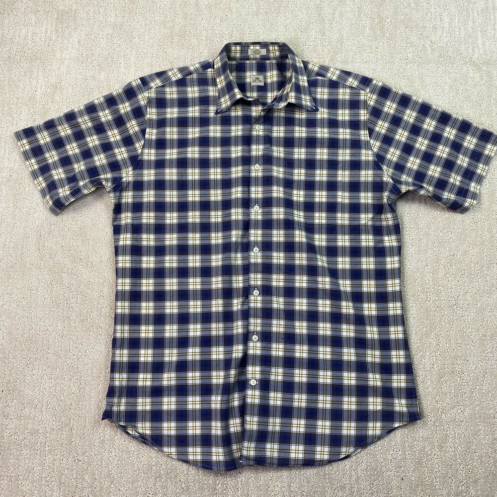 Peter Millar Southern Comfort Button Up Shirt Men's Large Blue Yellow Check